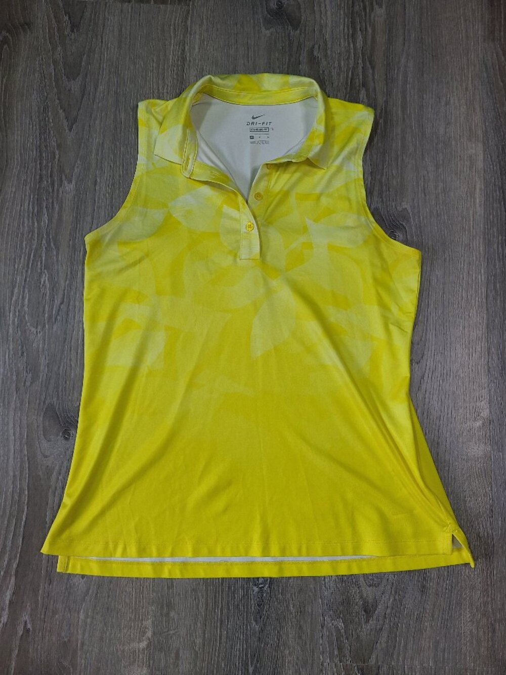 Nike Golf Dri-Fit Fairway Print Yellow Sleeveless Polo Shirt - Size Medium M